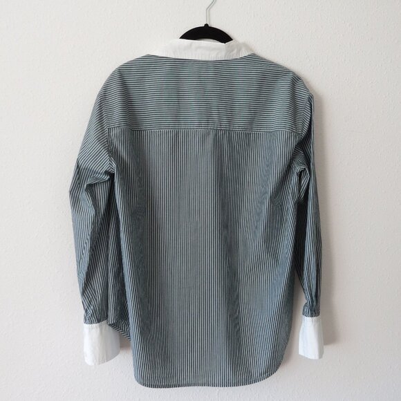 Tuckernuck Nadine Boyfriend Button Down – Green Stripe (XS) - Picture 2 of 5